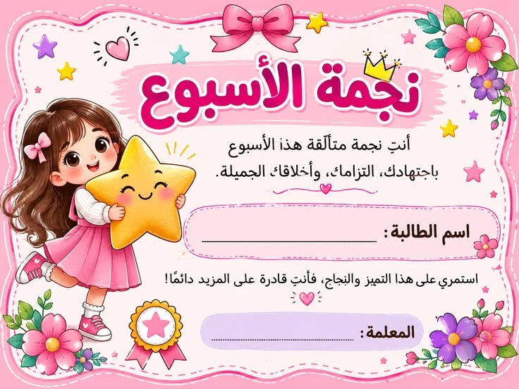 Weekly star pink card or announcement example